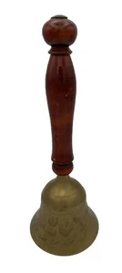 Large Brass School Bell Wood Handle 8.5” Tall Made In India - Picture 1 of 7