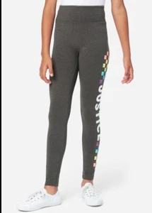 Justice Girls Leggings Gray 10 Full Length Colorful Graphic Glitter Logo - Picture 1 of 12