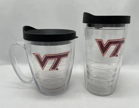 Lot 2 Tervis Virginia Tech Hokies Logo Tumbler & Travel Mug w/ Lids Both 16 oz Cover