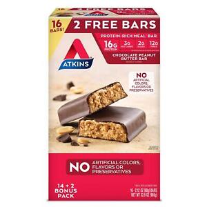 Atkins Meal Bar Chocolate Peanut Butter Pack (14 Count + 2 Bonus Bars)