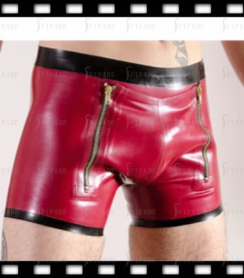 Latex Shorts For Men Classic Boxers Front Cover Side Zipper Customized 0.4mm E83 - Image 1 of 4