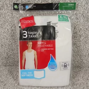 Hanes Tank Tops Mens XL White 3 Pack Tagless Wicking Cool Comfort Cotton - Picture 1 of 6