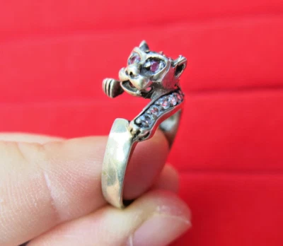 Vintage Leopard Tiger Ring 925 Sterling Silver, Ruby Eyes & CZ Accents Size 7.5 - Image 1 of 4