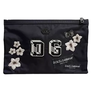 DOLCE & GABBANA Bag Blue DG Logo Patch Embellished Pouch Clutch Men Borse 970usd - Picture 1 of 9