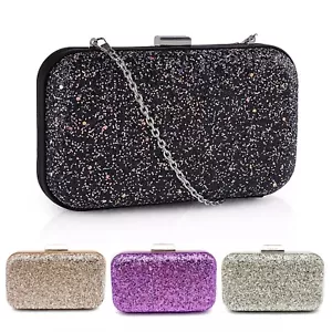 Damen Grob Glitzer Zweifarbig Box Tasche Luxus Abend Clutch Hochzeit Party Tasche - Bild 1 von 17