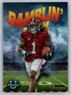Jahmyr Gibbs 2022 Bowman Chrome University U Ramblin' Man Insert RM-5 - Image 1 of 2