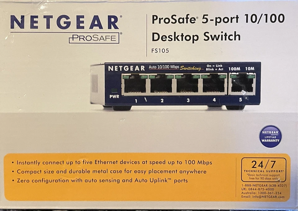 NetGear ProSafe 5 Port Switches - both Gigabit (GS105) and Fast Ethernet (FS105) - Image 1 of 4
