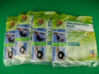 Lot of 4 Duck Brand Self Adhesive Foam Weatherstrip Seal Extra Large Window Door - Image 1 of 4