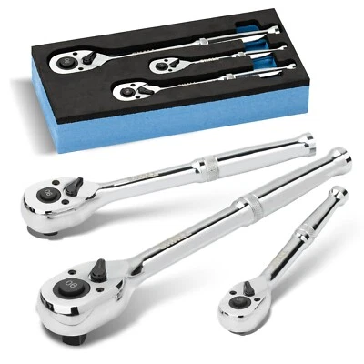 SHALL 90Tooth 3-pc Drive Ratchet Wrench,Quick-Release&Reversible,1/4''3/8''1/2'' - Image 1 of 4
