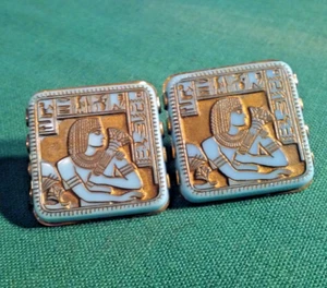 VINTAGE HUGE EGYPTIAN REVIVAL Style EGYPT Intricate CUFFLINKS by Anson Gold-Tone - Picture 1 of 4