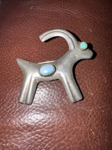 Vintage Sterling Turquoise Southwest Ram Brooch Pin - Picture 1 of 3