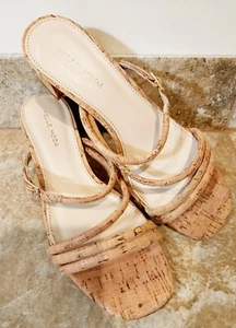 Pelle Moda | Natural Cork & Leather Strap Block Heels Sandals Size 8 M | CUTE 💖 - Picture 1 of 13