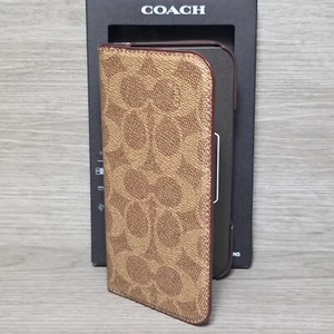 Coach iPhone 16 PRO Signature Canvas Sleek Wallet Folio Case Tan Designer New - Picture 1 of 8