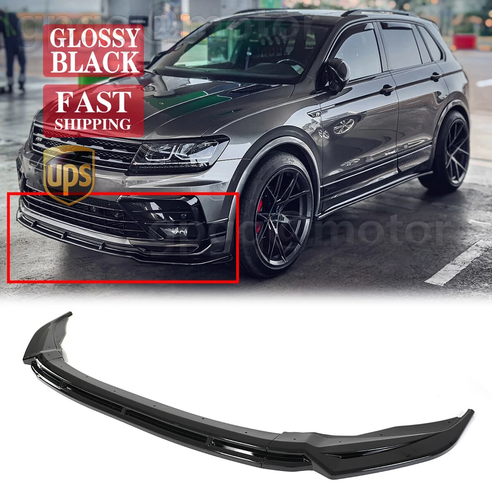 For VW Tiguan MK2 R-Line 2017-2021 GT Style Gloss Black Front Bumper Lip Spoiler - Image 1 of 4