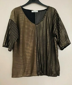 Vicolo Italian Gold Print Metallic Foil V Neck Top Party Cocktail UK Size: 12-14 - Picture 1 of 9