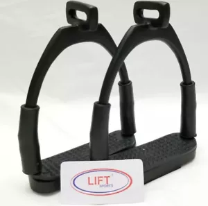 STAFFE DI SICUREZZA FLESSIBILI PER CAVALLO NERO OFFSET (4,75'') EQUITAZIONE FERRO CURVO IN ACCIAIO - Foto 1 di 3