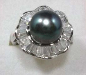 Anillo de joyería con cuentas de piedras preciosas negro del Mar del Sur de 12 mm talla 7 8 9 grado AAA - Imagen 1 de 5