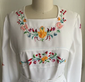 Vtg 1980s Hungarian Emroidered Kalocsa Evening Gown Dress Folk Bohemian Chic S M - Picture 1 of 12