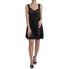 Dolce & Gabbana Vestido Negro Seda Plisado Encaje Chifón Mini It42/ Us8/ M