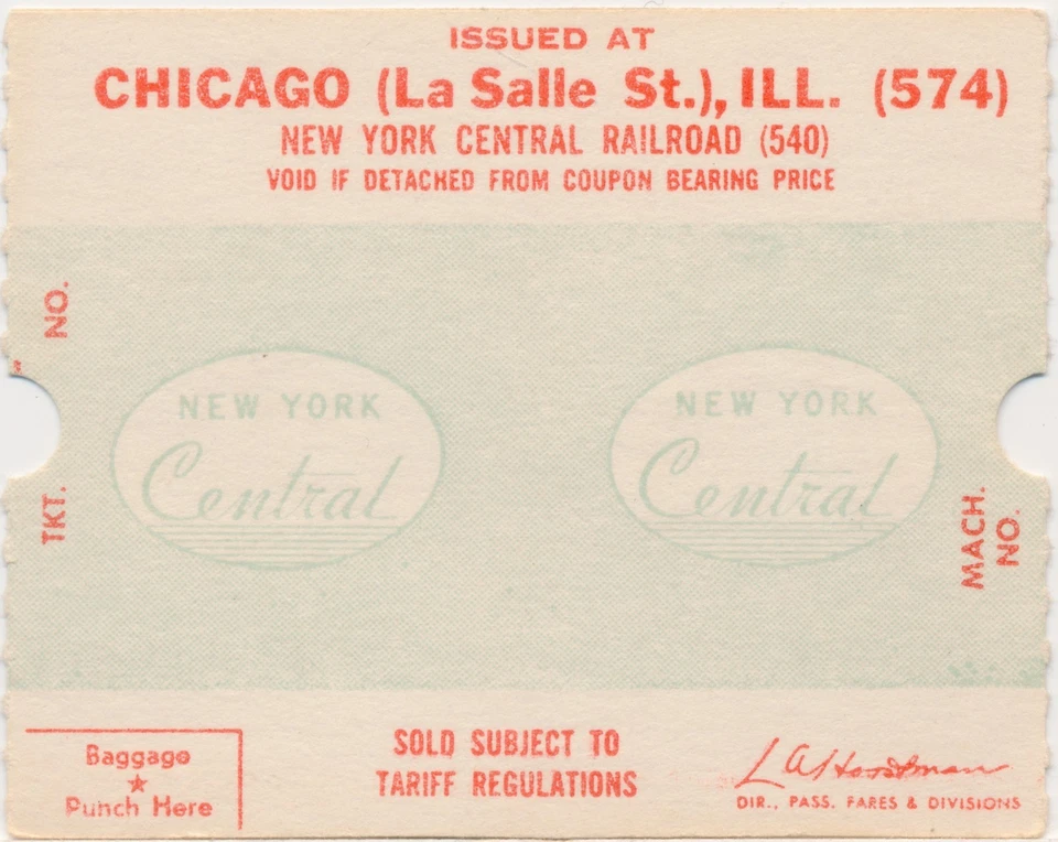 New York Central Railroad NYC La Salle Street Station blank Ticketeer c1960 - Image 1 of 1