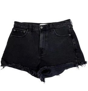 Pantalones Cortos Abercrombie & Fitch Mujer 8 Negros Tiro Alto Mamá Cortos Denim Envejecido - Imagen 1 de 17