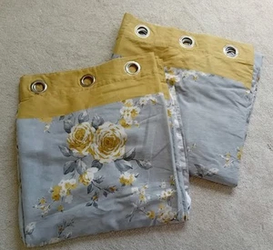 Curtains Catherine Lansfield Eyelet Top 90" X 90" Grey Ochre Floral Pattern - Picture 1 of 17