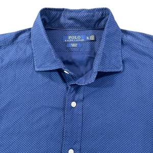 Polo Ralph Lauren Button Up Shirt Men's XL Slim Fit Micro Polka Dot Indigo - Picture 1 of 9