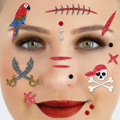 PARTY FACTORY Tattoo Pirat Glitter Face Glitzer-Gesichtstattoo für Karneval Fasching Party