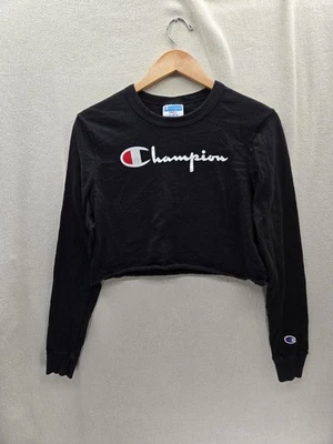 Champion Women's Black Cropped Long Sleeve Logo Sweatshirt/Tee Size-Small - Image 1 of 4