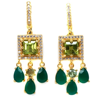 925 Sterling Silver 5 x 5 MM. Green Peridot, Agate, Sapphire & Zircon Earrings - Image 1 of 4