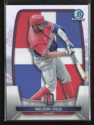 2023 Bowman Chrome #WBC-29 Nelson Cruz WBC Flag Refractor #/499 Dominican (JB) - Image 1 of 2