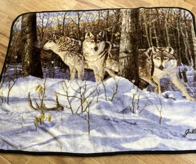 Northwest Wolves Throw Plush Blanket 62"x 50" Silent Trackers by Jack Paluh - Image 1 of 4
