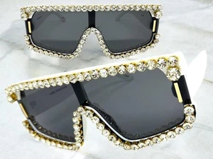 GAFAS DE SOL de gran tamaño exageradas retro con escudo brillantes marco blanco grande pedrería - Imagen 1 de 6