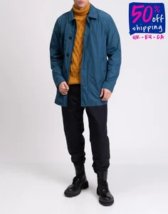 RRP€475 WOOLRICH  Car Coat US-M EU-L Blue Lightweight Full Zip Collared - Picture 1 of 11