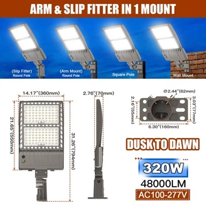 Arm&Slip Fit Mount 320W LED Shoebox Light Photocell Commercial Area Street Light - Picture 1 of 10