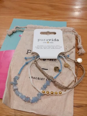 Juego de 3 pulseras Pura Vida piedra azul blanco bronceado dorado Foto 1 de 3