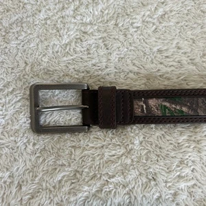 Cabelas Kids Belt 22 Brown Leather Camo Trim NEW - Picture 1 of 12