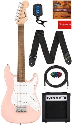 Fender Squier 3/4-Size Kids Mini Strat - Shell Pink w/ Amplifier - Image 1 of 4