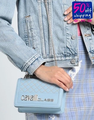 RRP€263 ROBERTO CAVALLI CLASS Flap Crossbody Bag Studded Logo Chain Strap - Image 1 of 4