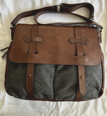 Auténtico Mensajero Brunello Cucinello Cuero Marrón y Gris Mezcla Cachemira.   Foto 1 de 4