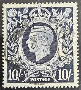 1939 GB GVI 10s Dark Blue “Blot on Scroll” Variety SG478ab, V-Fine Used CV£80 - Picture 1 of 2