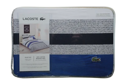 Lacoste 100% Cotton Brushed Twill Twin/Twin XL Duvet Set Auckland Blue - Image 1 of 4