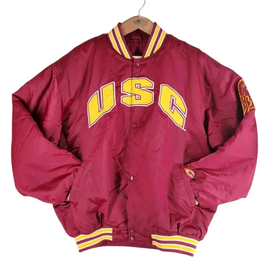 Vtg USC Jacket Satin Snap Varsity Bomber Collegiate Insulated Mens 2XL Colosseum - Image 1 of 4