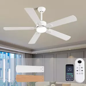 52 Inch Modern White Ceiling Fans with Lights App/Remote Control, Low Profile Re - Picture 1 of 8