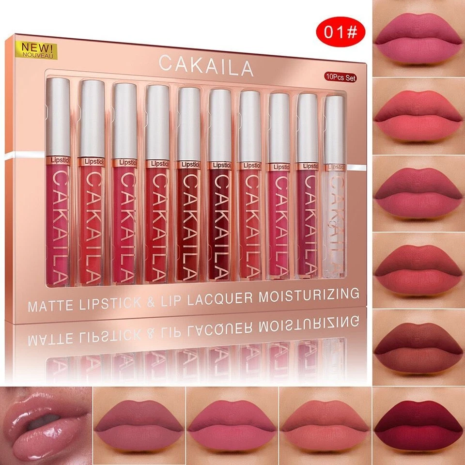 10pcs Long Lasting Lip Gloss set Glazed Matte Beauty Liquid Lipstick Lip Makeup