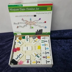 Juego de 91 piezas de azulejos blancos Mexican Train Dominoe Doble 12 talla profesional color número blanco - Imagen 1 de 12