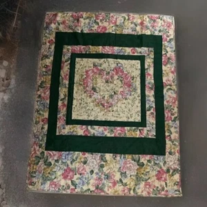 Vintage Quilt /table Toper Roses And Hart 56x50” Handmade Country Core - Picture 1 of 7