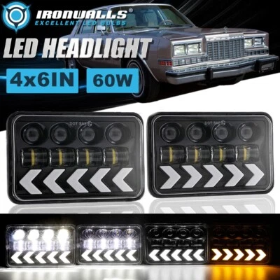 Par de faros LED 4x6" Hi/Lo DRL señal de giro dinámica para Plymouth Caravelle Foto 1 de 4