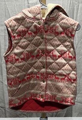 Chaleco Free People Mujer Reno Con Capucha Acolchado Rojo Beige Pequeño Navidad  Foto 1 de 4