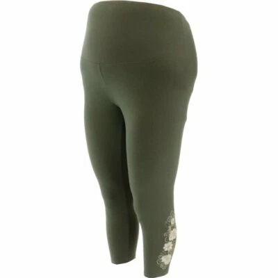 Legging artesanal bordado floral Yummie para mujer, oliva, pequeño Foto 1 de 4